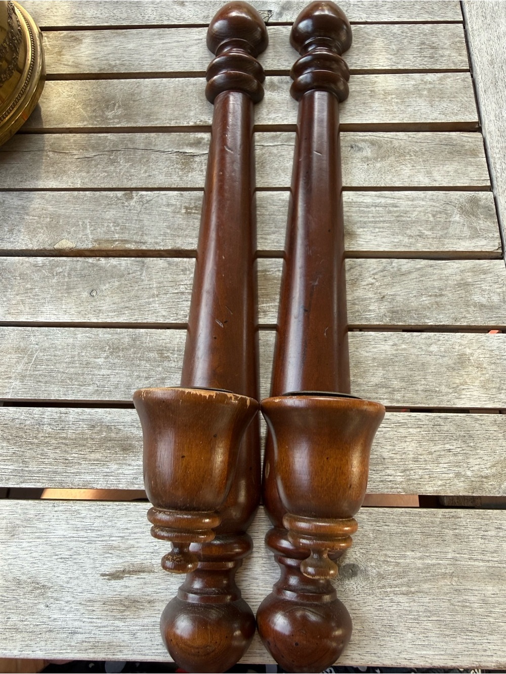 Pair of Turned Wood Candle wall sconces.